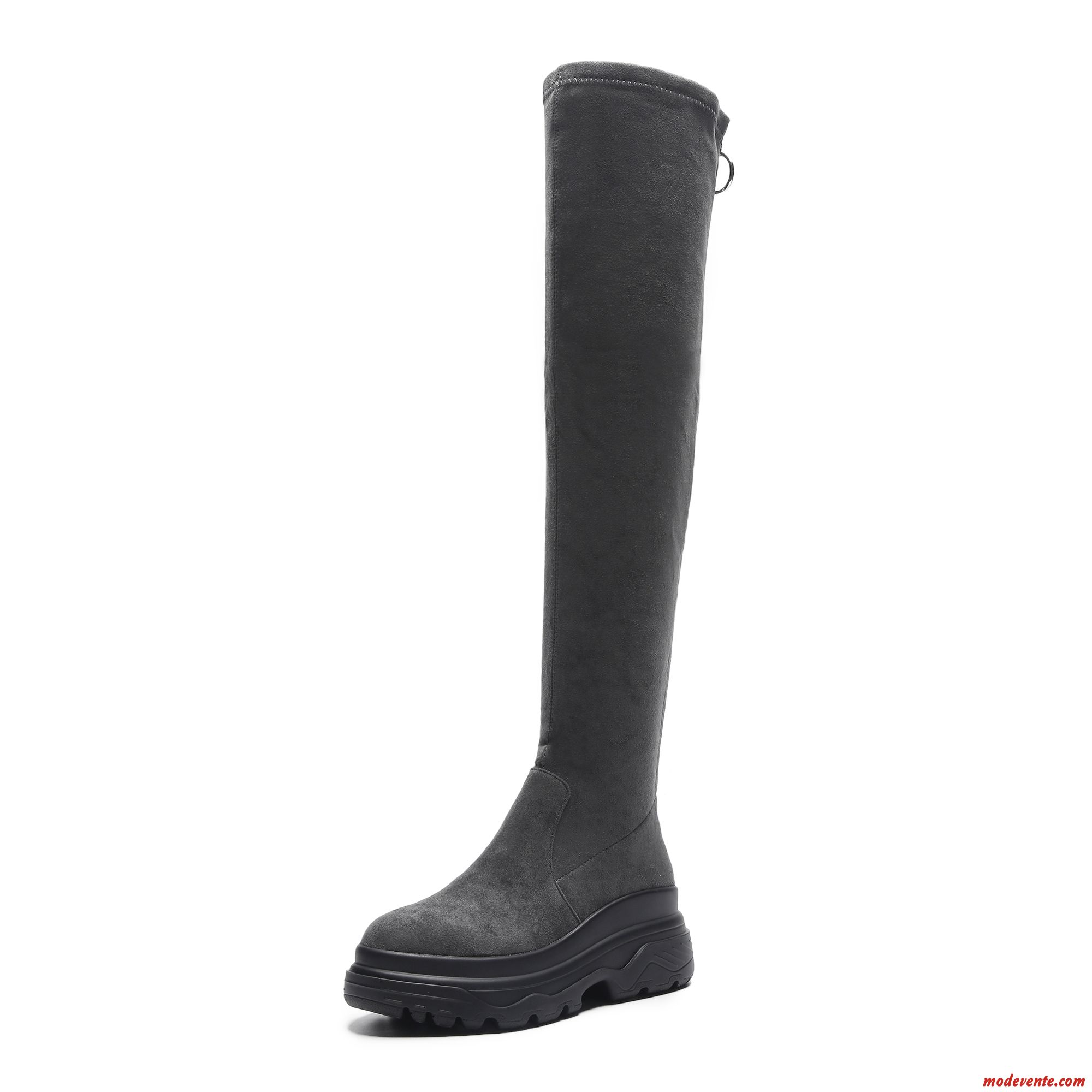 Bottes Femme Bout Rond L'automne Élasticité Hiver Fermeture Éclair Semelle Épaisse Noir