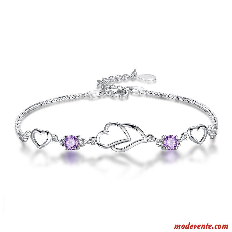 Bracelets Femme Personnalité Amoureux Étudiant Pure Simple Cadeau D'anniversaire Violet Argent