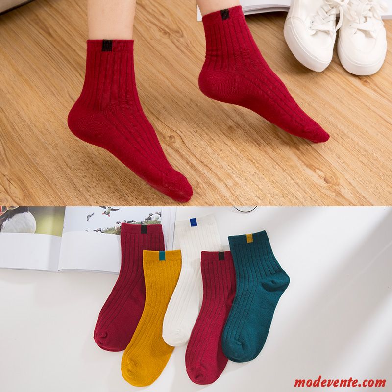 Chaussette Femme 100% Coton Chaussette Longue Chaussette Basse Coupée Chaussettes En Coton Milieu Hiver Rouge