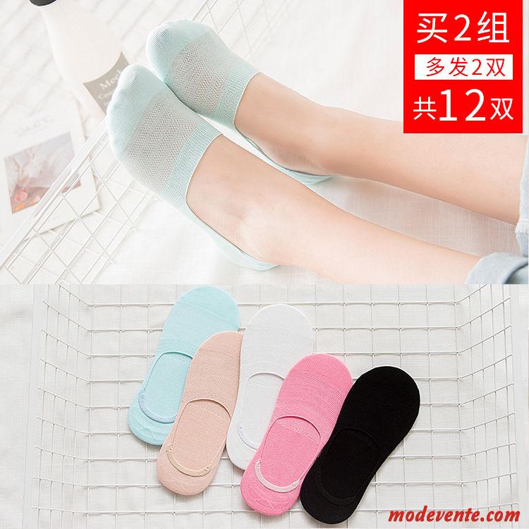 Chaussette Femme Invisible Section Mince Chaussette Basse Coupée Chaussette Courte Silicone Coton Bleu Clair