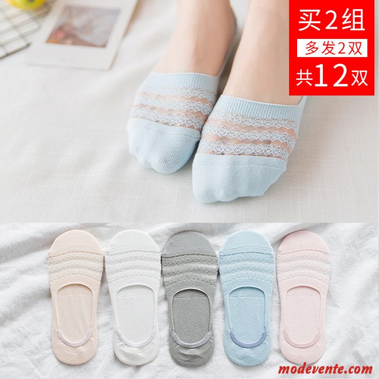 Chaussette Femme Invisible Section Mince Chaussette Basse Coupée Chaussette Courte Silicone Coton Bleu Clair