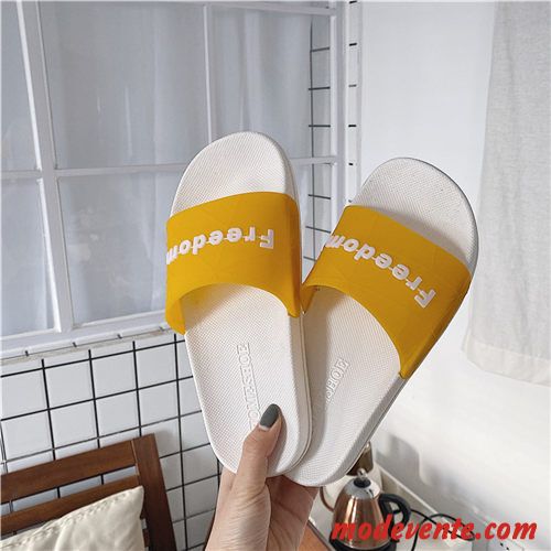 Chaussons Femme Plates Tongs Chaussons Intérieur Étudiant Été Mode Jaune