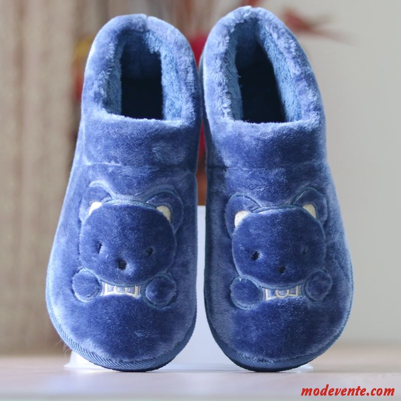 Chaussons Homme Hiver Grande Taille Chauds Matelassé Gros Semelle Épaisse Bleu