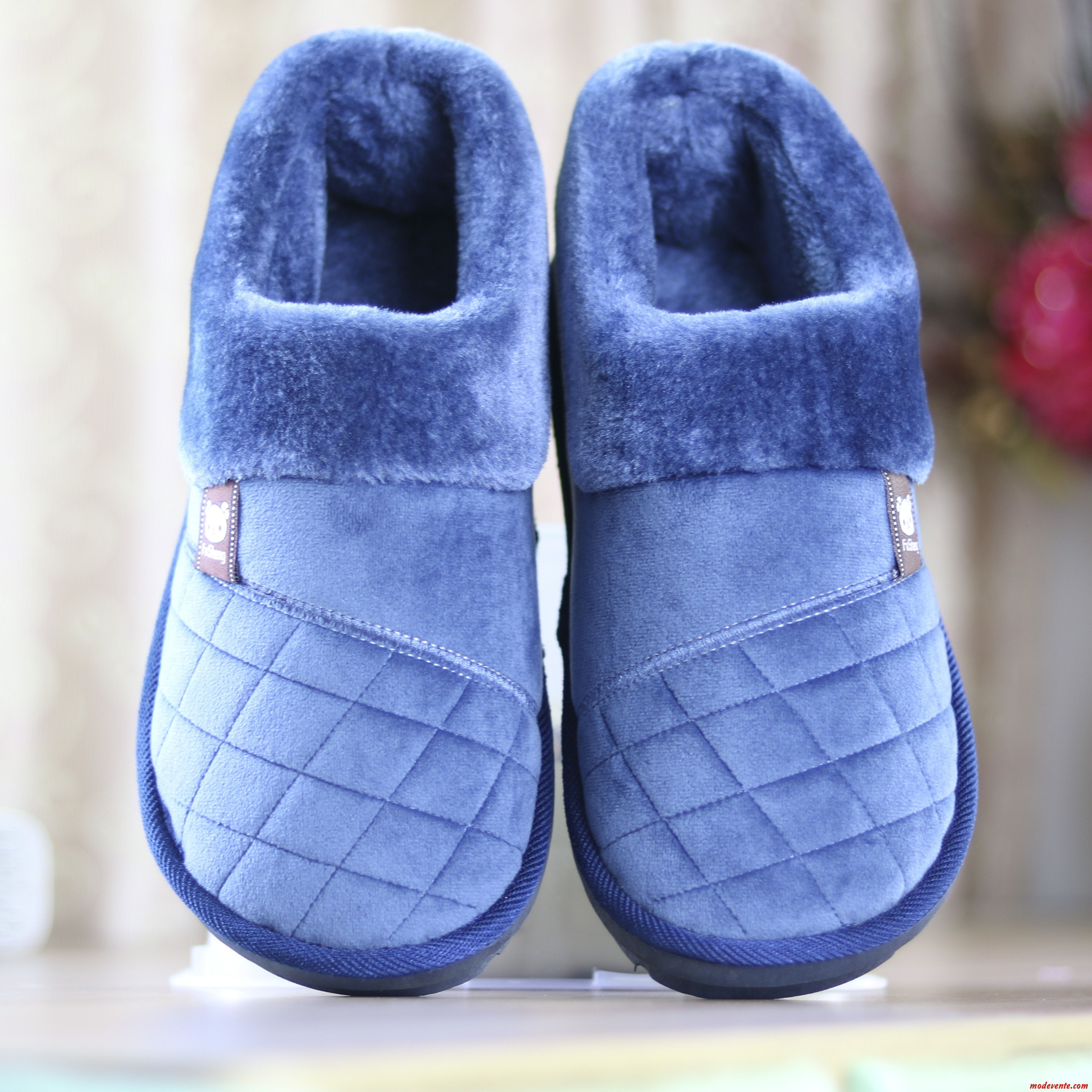 Chaussons Homme Hiver Grande Taille Chauds Matelassé Gros Semelle Épaisse Bleu