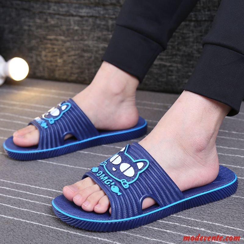 Chaussons Homme Intérieur Semelle Doux Fantaisie Été Tongs Chaussons De Maison Bleu