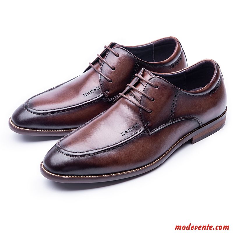 Chaussures De Ville Homme Dessus Cuir Rétro Angleterre Entreprise Cuir Véritable Chaussures En Cuir Noir