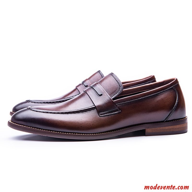 Chaussures De Ville Homme Dessus Cuir Rétro Angleterre Entreprise Cuir Véritable Chaussures En Cuir Noir