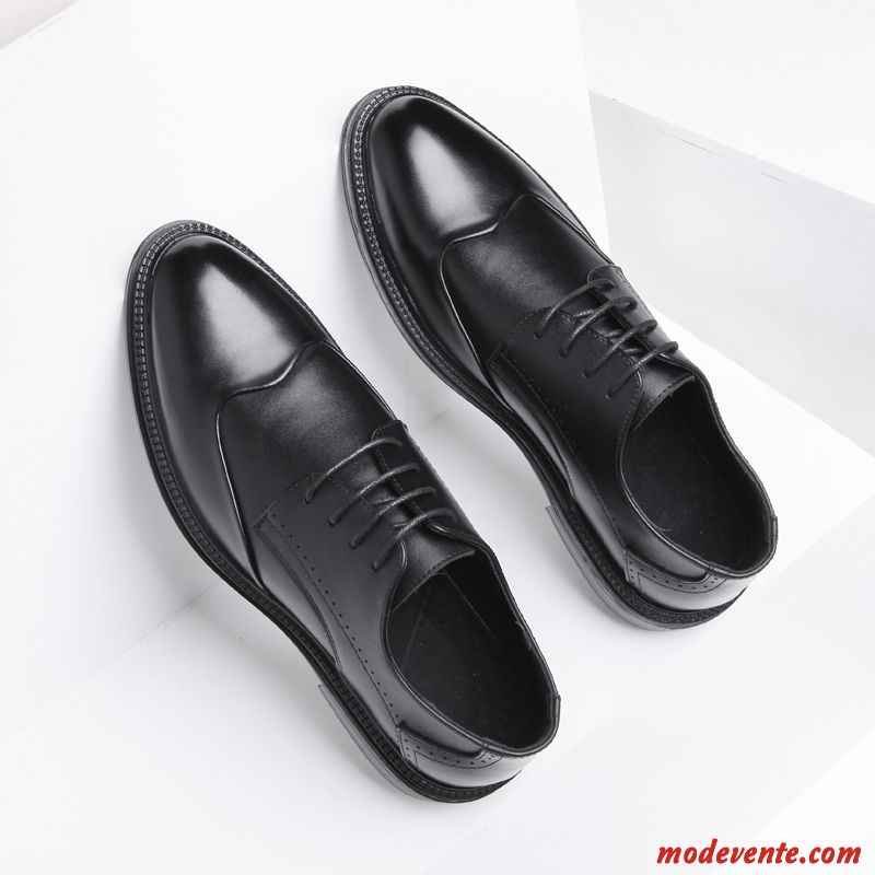 Chaussures De Ville Homme Décontractée Augmenté Chaussures En Cuir Mariage Respirant Tendance Noir