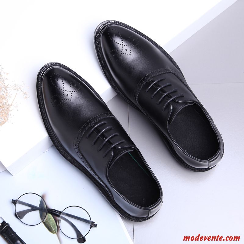 Chaussures De Ville Homme Décontractée Augmenté Chaussures En Cuir Mariage Respirant Tendance Noir