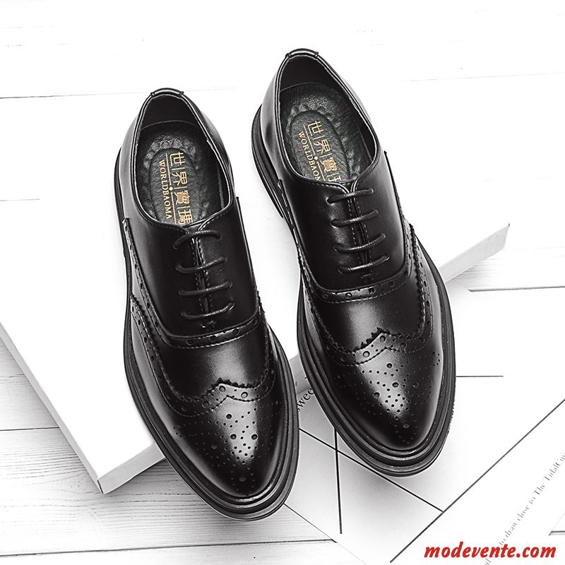 Chaussures De Ville Homme Laçage Costume Formel Semelle Épaisse Angleterre Respirant Chaussures De Mariage Noir Brun