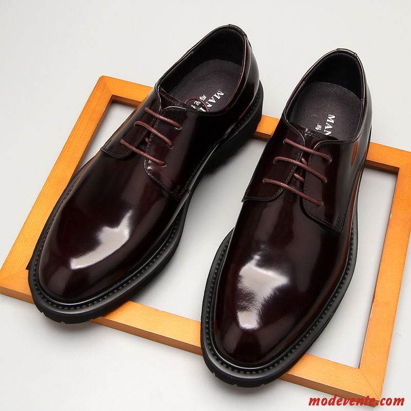 Chaussures De Ville Homme Mariée Printemps Bout Rond Cuir Verni Cuir Véritable Angleterre Bordeaux