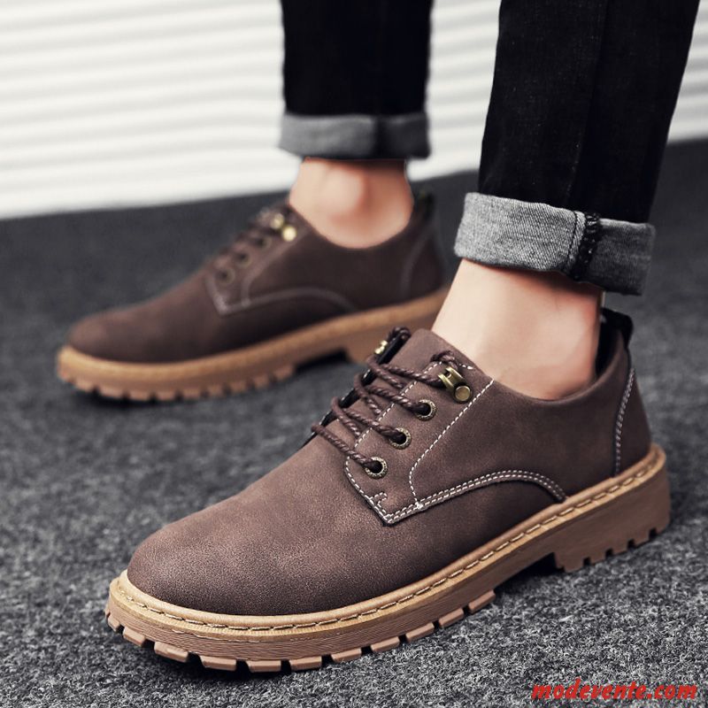 Chaussures De Ville Homme Tendance Angleterre Martin Tous Les Assortis Chaussures En Cuir Décontractée Brun