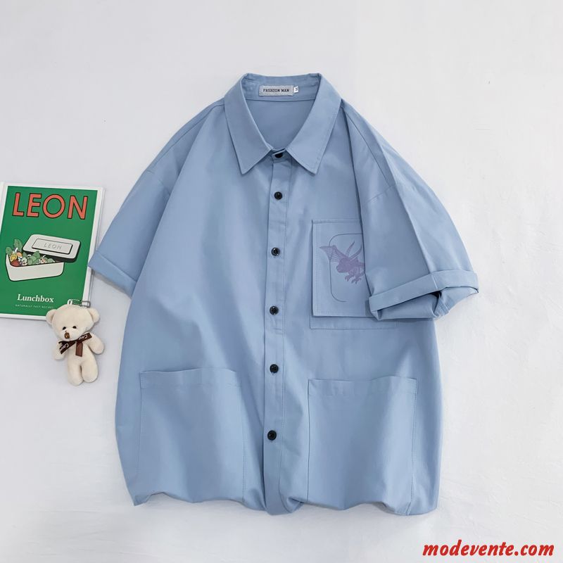 Chemise Homme Baggy Beau Cargo Tendance Courte Une Veste Bleu