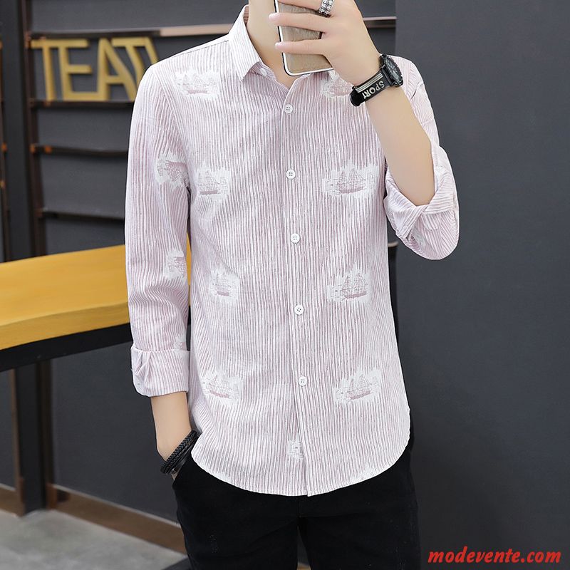 Chemise Homme Longues Beau Été Rayé Tendance Légère Rose