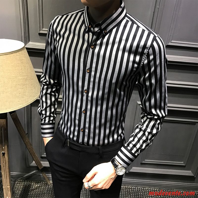 Chemise Homme Longues Rayé Gros Décontractée L'automne Slim