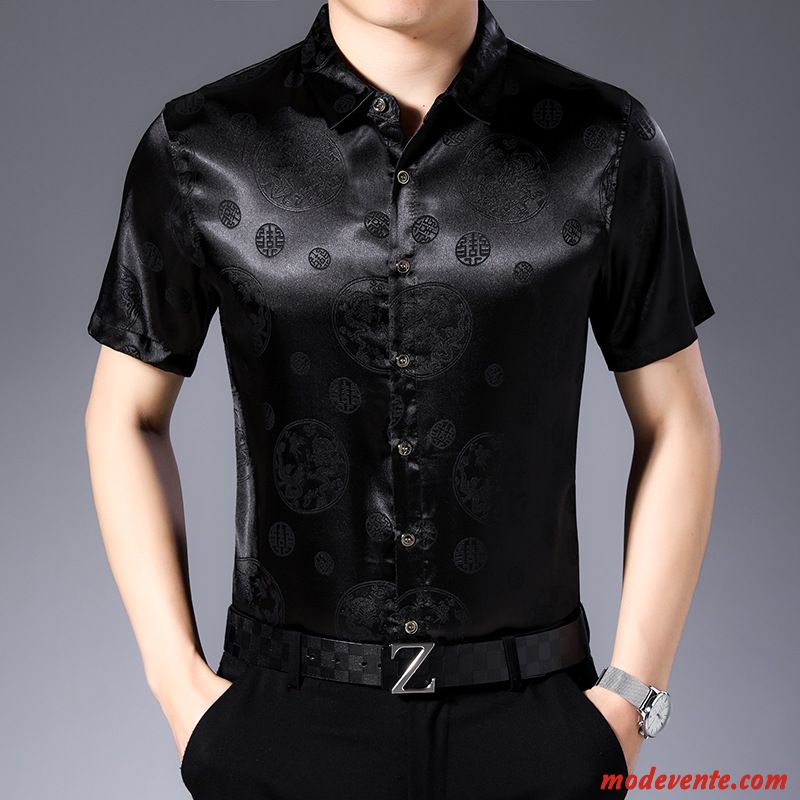 Chemise Homme Style Chinois Dominateur Mode Grande Taille Dragon Été Noir