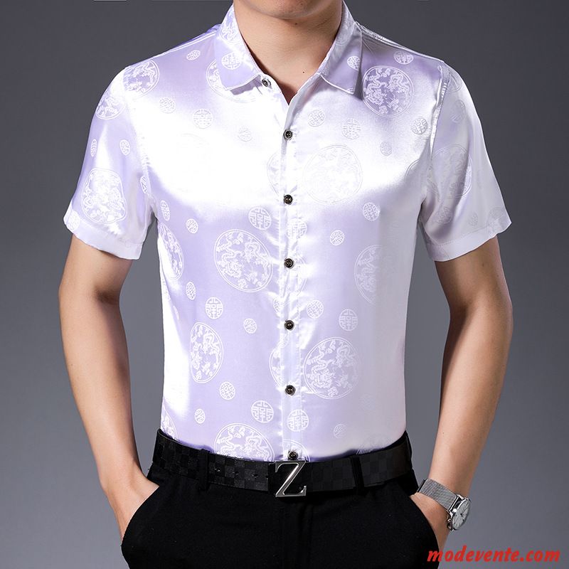 Chemise Homme Style Chinois Dominateur Mode Grande Taille Dragon Été Noir