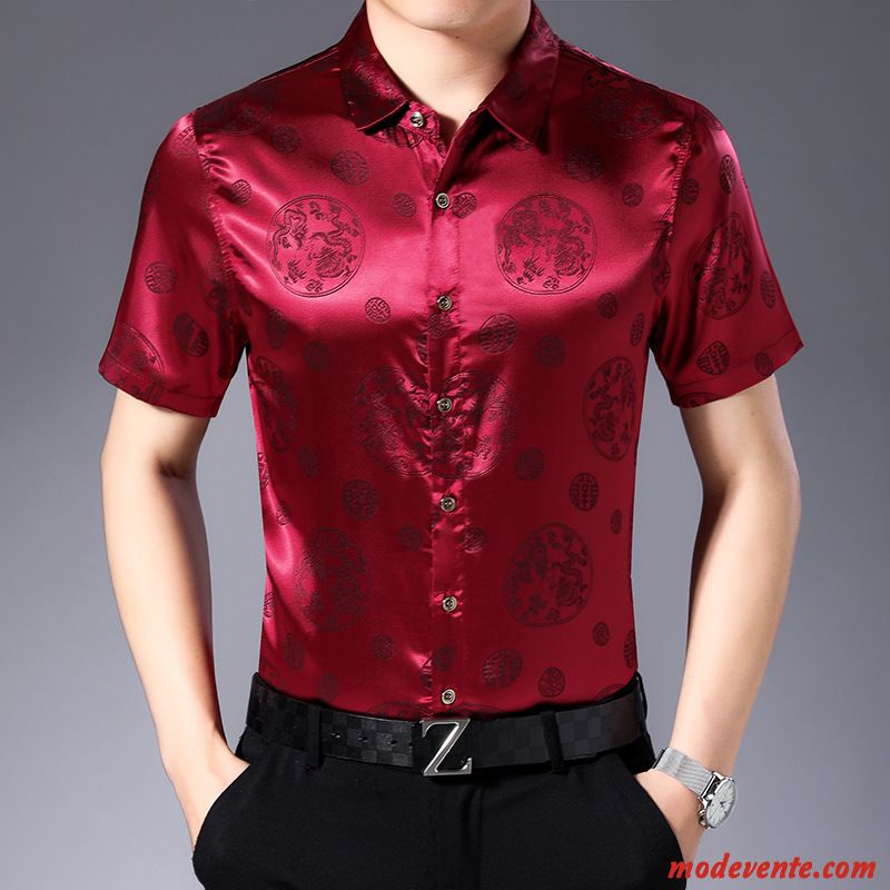 Chemise Homme Style Chinois Dominateur Mode Grande Taille Dragon Été Noir