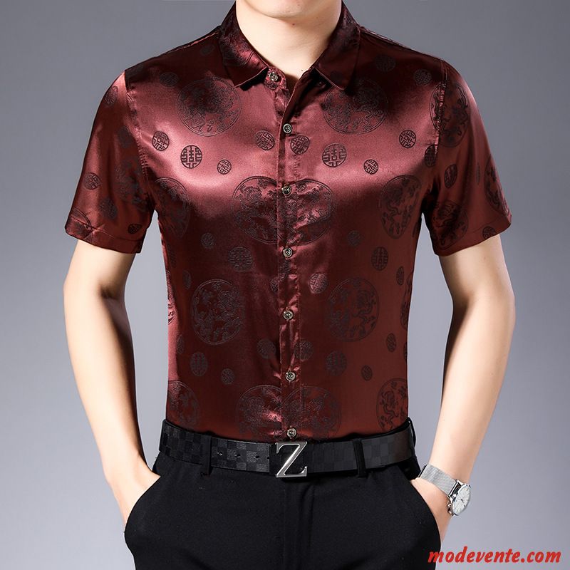 Chemise Homme Style Chinois Dominateur Mode Grande Taille Dragon Été Noir