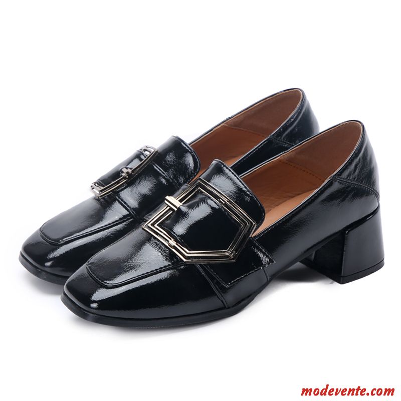 Mocassins Femme Angleterre L'automne Derbies Printemps Chaussures En Cuir Tous Les Assortis Noir