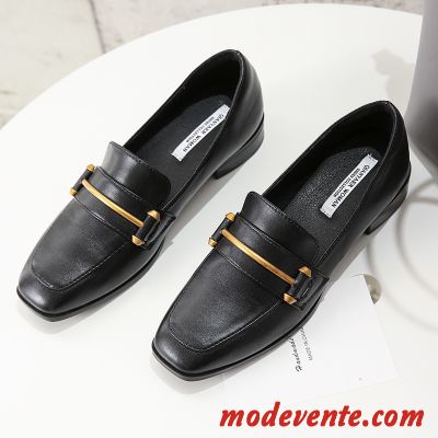 Mocassins Femme Décontractée Plates Tête Carrée Flats Slip-on Derbies Noir Or