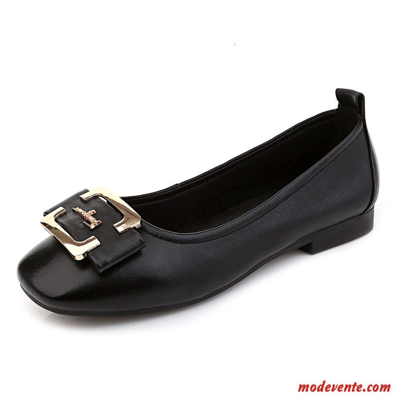 Mocassins Femme Enceintes Été Tête Carrée Slip-on Cuir Véritable Plates Clair