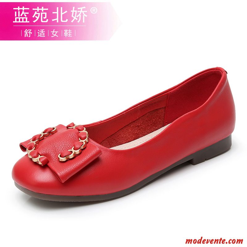 Mocassins Femme Grande Taille Derbies Plates Tous Les Assortis Cuir Véritable Semelle Doux Rouge Clair