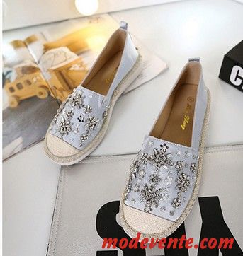 Mocassins Femme Soie L'automne Mode Plates Fleurs Imitation Strass Blanc