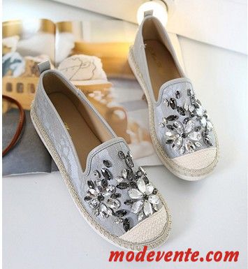 Mocassins Femme Soie L'automne Mode Plates Fleurs Imitation Strass Blanc