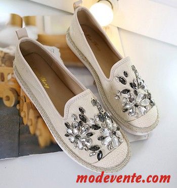 Mocassins Femme Soie L'automne Mode Plates Fleurs Imitation Strass Blanc