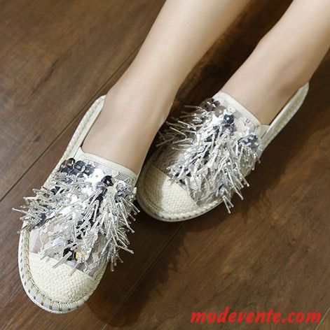 Mocassins Femme Soie L'automne Mode Plates Fleurs Imitation Strass Blanc