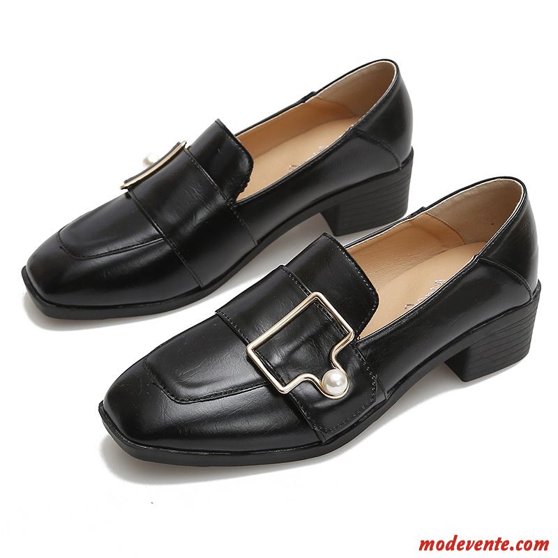 Mocassins Femme Vent D'université Angleterre Slip-on Rétro Derbies Chaussures En Cuir Noir