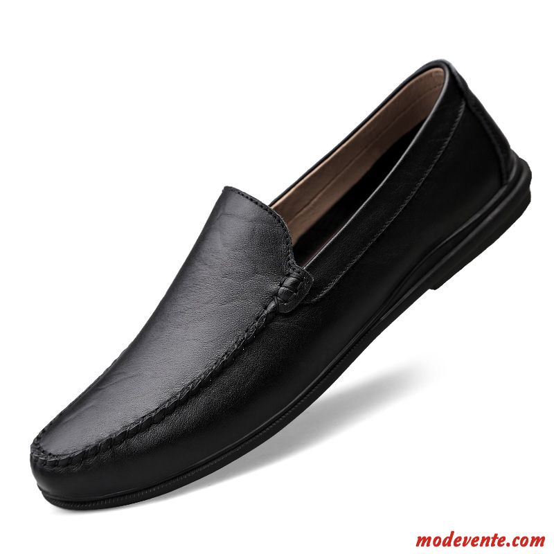 Mocassins Homme Angleterre Semelle Doux En Cuir Entreprise Cuir Véritable Chaussures En Cuir Noir