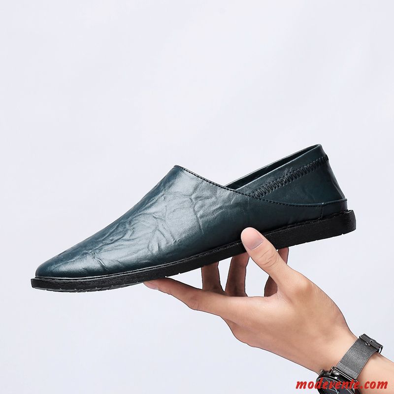 Mocassins Homme Cuir Véritable Angleterre Chaussures De Conduite Tendance En Cuir Chaussures En Cuir Bleu