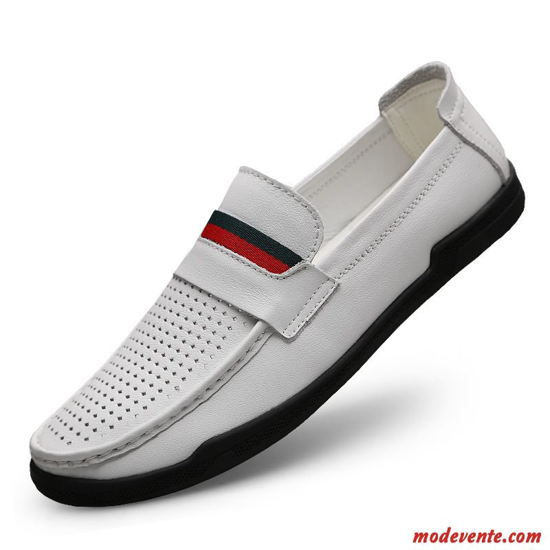 Mocassins Homme Décontractée Cuir Véritable Slip-on Été Respirant Tendance Noir