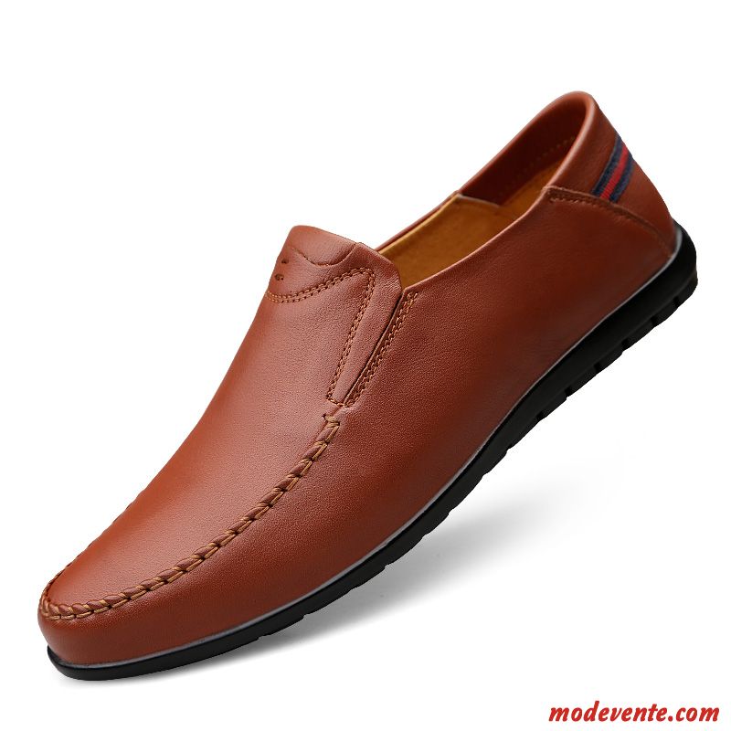 Mocassins Homme Décontractée Dessus Cuir Flâneurs Printemps Slip-on Cuir Véritable Rouge Marron