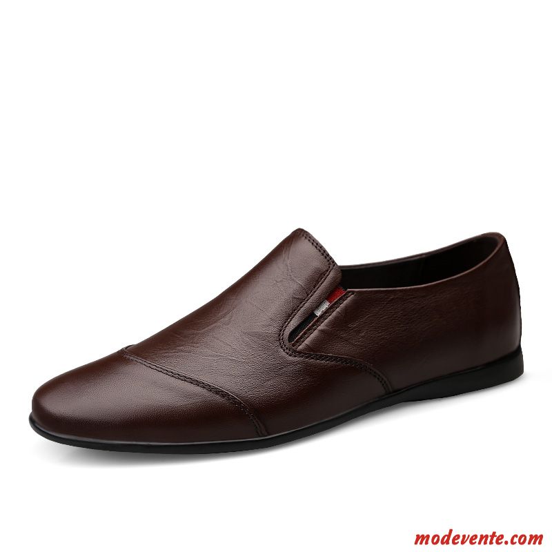 Mocassins Homme Décontractée Entreprise Été Semelle Doux Cuir Véritable Flâneurs Marron Foncé