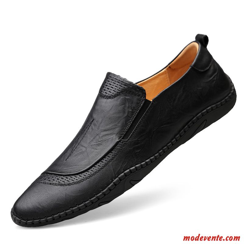 Mocassins Homme Respirant Tous Les Assortis Semelle Doux Cuir Véritable Décontractée Été Brun