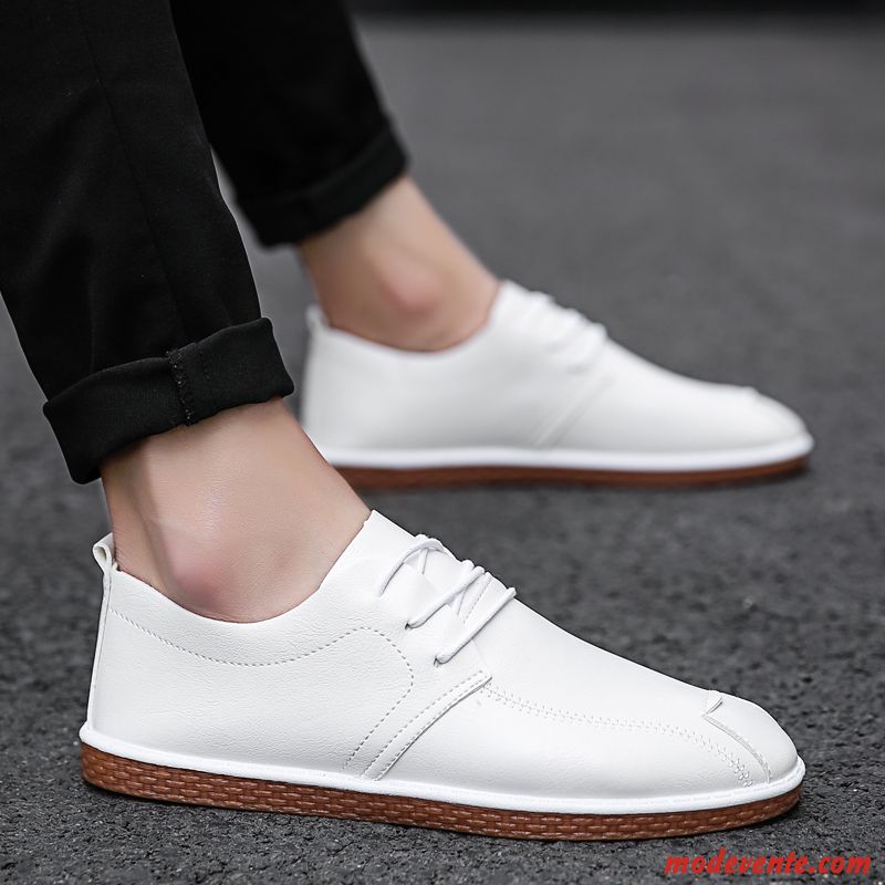 Mocassins Homme Été Tendance Angleterre Décontractée Respirant Chaussures En Cuir Blanc