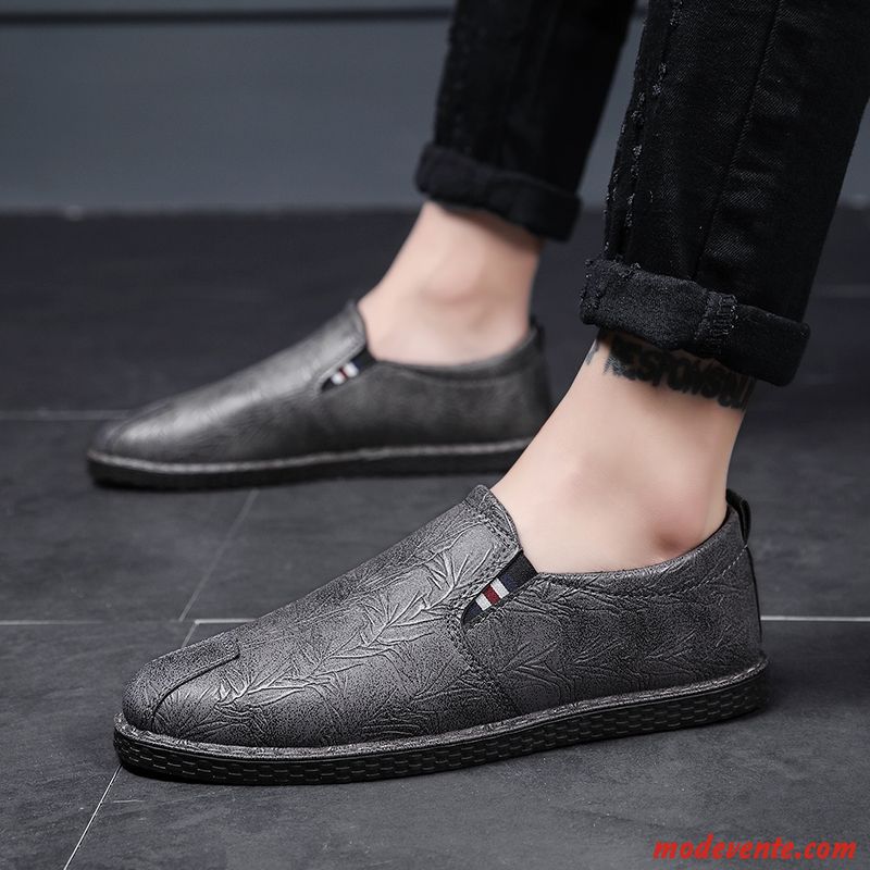 Mocassins Homme Été Tous Les Assortis Angleterre Tendance Décontractée Chaussures En Cuir Gris