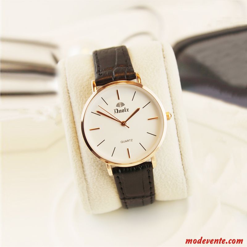 Montre Femme Simple Montre À Bracelet Très Mince Amoureux Étudiant Étanche Marron