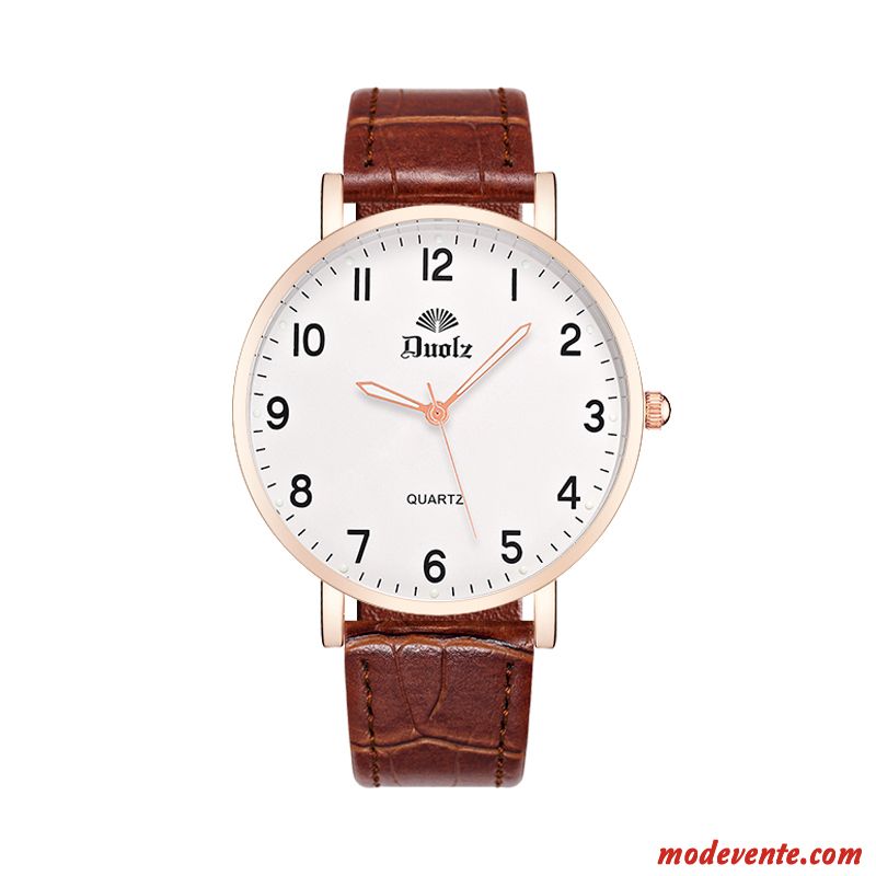 Montre Femme Simple Montre À Bracelet Très Mince Amoureux Étudiant Étanche Marron