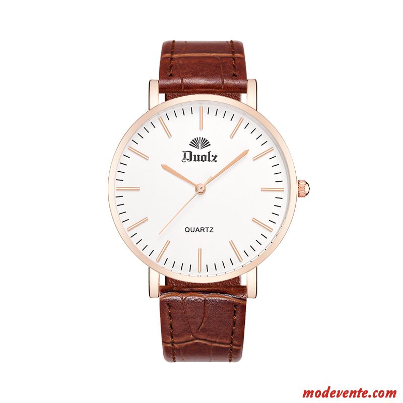 Montre Femme Simple Montre À Bracelet Très Mince Amoureux Étudiant Étanche Marron