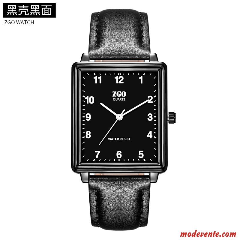 Montre Homme Carré Étudiant Très Mince Simple Loisir Longue Blanc Noir