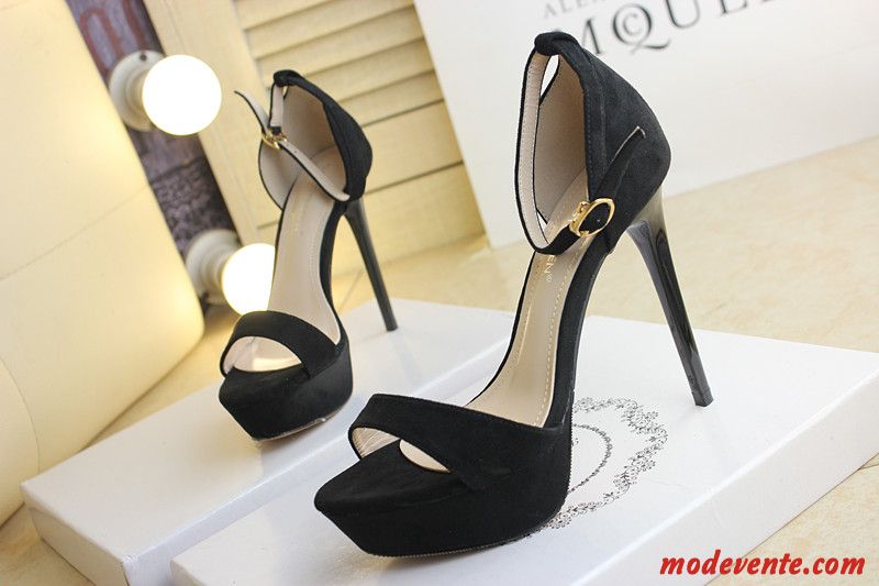 Sandales Femme Sexy Minces Mode Suède Escarpins Plateforme Étanche Noir