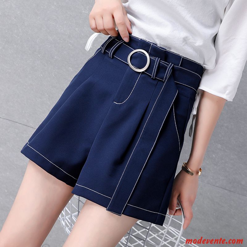 Shorts Femme A Lettre Été Rétro Haute Cintrée Mince Baggy Bleu