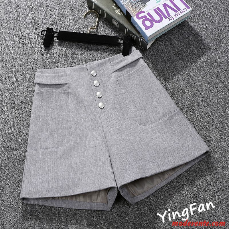 Shorts Femme Bouton À Une Rangée Haute Cintrée Mode Hiver Étudiant Mince Gris Clair