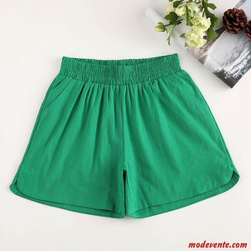 Shorts Femme Lin Mince Baggy Été Décontractée Grande Taille Vert