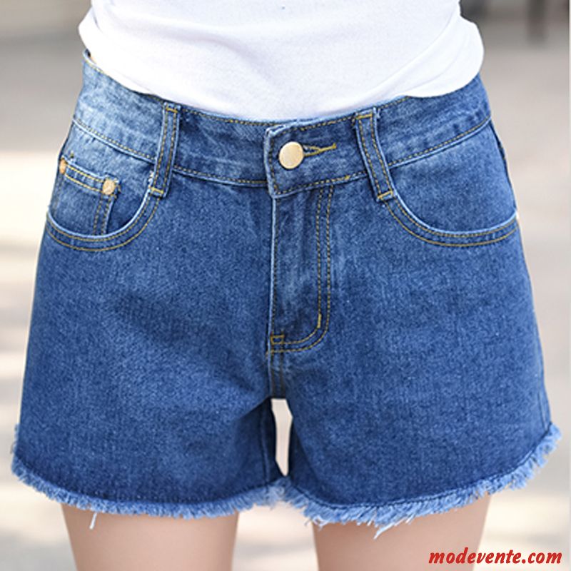 Shorts Femme Été Bord Baggy Étudiant Troués Denim Blanc Noir