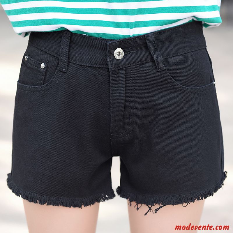 Shorts Femme Été Bord Baggy Étudiant Troués Denim Blanc Noir